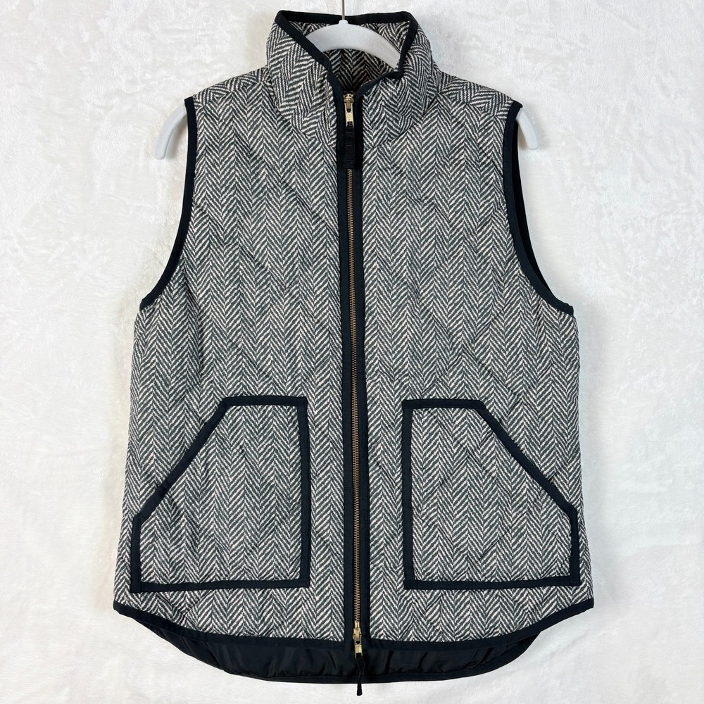 J.Crew Excursion Puffer‎ Vest Womens Small Grey Herringbone Excellent Down Fill